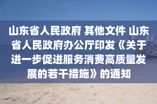 山東省人民政府 其他文件 山東省人民政府辦公廳印發(fā)《關于進一步促進服務消費高質量發(fā)展的若干措施》的通知