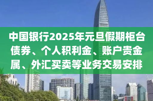 中國銀行2025年元旦假期柜臺債券、個人積利金、賬戶貴金屬、外匯買賣等業(yè)務(wù)交易安排