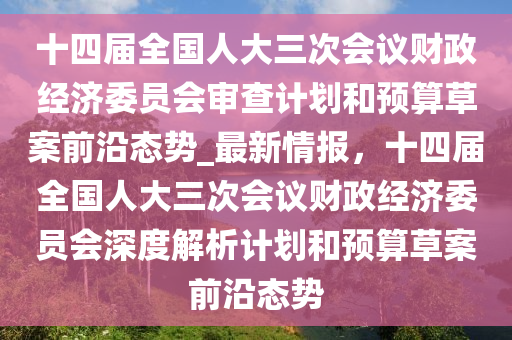 十四屆全國人大三次會(huì)議財(cái)政經(jīng)濟(jì)委員會(huì)審查計(jì)劃和預(yù)算草案前沿態(tài)勢_最新情報(bào)，十四屆全國人大三次會(huì)議財(cái)政經(jīng)濟(jì)委員會(huì)深度解析計(jì)劃和預(yù)算草案前沿態(tài)勢