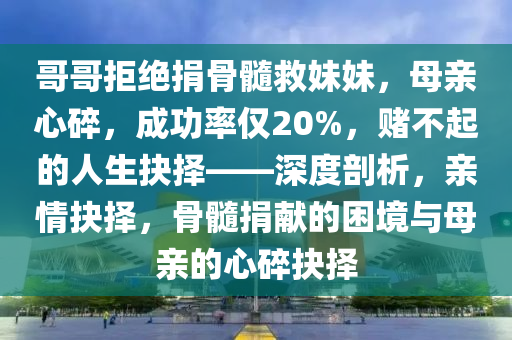 哥哥拒絕捐骨髓救妹妹，母親心碎，成功率僅20%，賭不起的人生抉擇——深度剖析，親情抉擇，骨髓捐獻的困境與母親的心碎抉擇