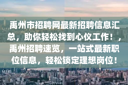 禹州市招聘網(wǎng)最新招聘信息匯總，助你輕松找到心儀工作！，禹州招聘速覽，一站式最新職位信息，輕松鎖定理想崗位！