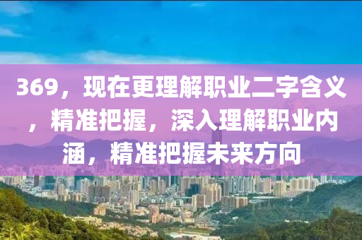 369，現(xiàn)在更理解職業(yè)二字含義，精準(zhǔn)把握，深入理解職業(yè)內(nèi)涵，精準(zhǔn)把握未來方向