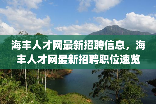 海豐人才網(wǎng)最新招聘信息，海豐人才網(wǎng)最新招聘職位速覽