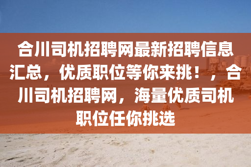 合川司機招聘網最新招聘信息匯總，優(yōu)質職位等你來挑！，合川司機招聘網，海量優(yōu)質司機職位任你挑選