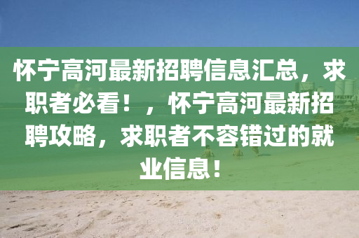 懷寧高河最新招聘信息匯總，求職者必看！，懷寧高河最新招聘攻略，求職者不容錯(cuò)過(guò)的就業(yè)信息！