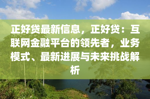 正好貸最新信息，正好貸：互聯(lián)網(wǎng)金融平臺的領(lǐng)先者，業(yè)務(wù)模式、最新進(jìn)展與未來挑戰(zhàn)解析