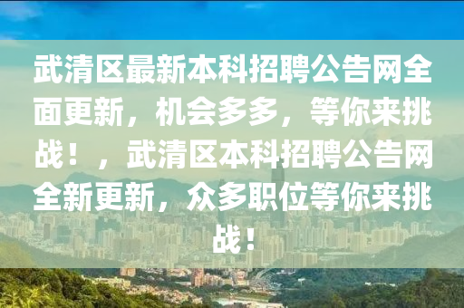 武清區(qū)最新本科招聘公告網(wǎng)全面更新，機會多多，等你來挑戰(zhàn)！，武清區(qū)本科招聘公告網(wǎng)全新更新，眾多職位等你來挑戰(zhàn)！